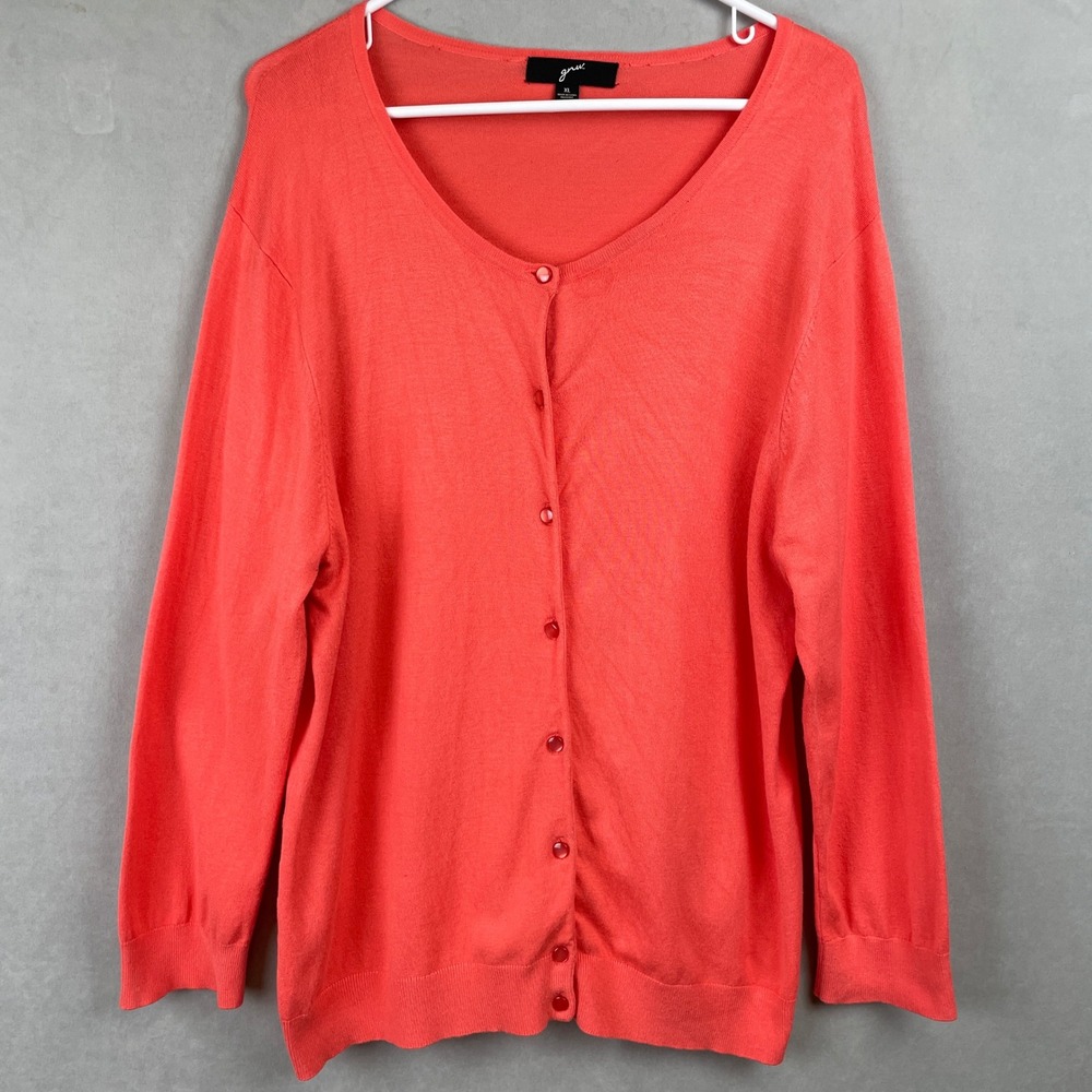 GNW Womens Coral V-Neck Button Front Lightweight Rayon Blend Cardigan Vibrant XL